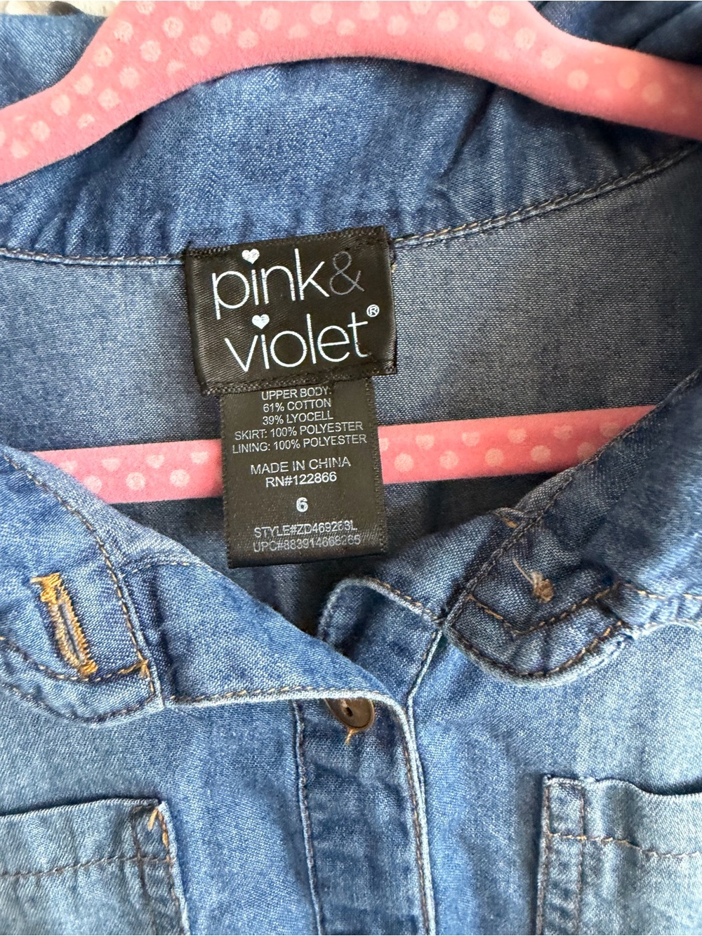 Pink Violet Girls' Blue Denim & Light Pink Tulle Dress, size 6 - Picture 2 of 4